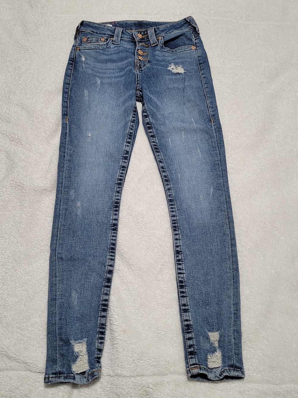 True Religion Jennie Curvy Women’s Distressed Blue Skinny Jeans
